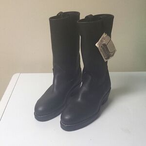 ♤Hostpick♤Double-H  black leather Cowboy  Western Boots size 7.5